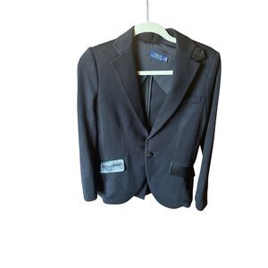 Polo Ralph Lauren black knit blazer jacket with leather accents 6